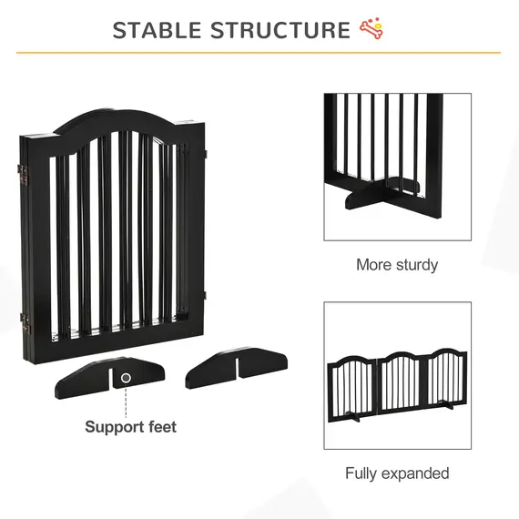 Buy Freestanding Pet Gate Wooden Dog Gate with Support Feet Foldable Pet Fence Safety Barrier for the House Doorway Stairs Black, 7 image