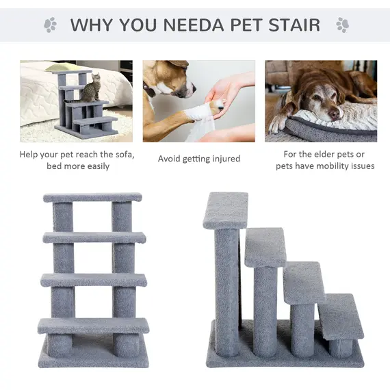 Buy Dog Steps for Bed 4 Step Pet Stairs for Sofa Dog Cat Climb Ladder 63x43x60 cm Grey, 6 image
