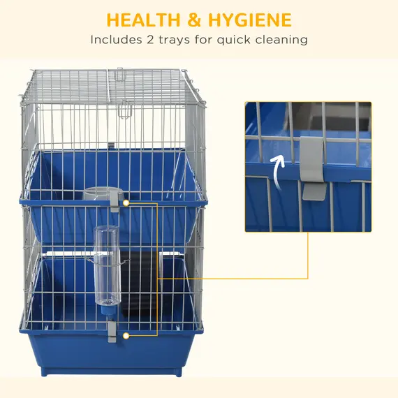 Buy Double Tier Small Animal Cage Rabbit Chinchillas Cage w/ Ramp Food Dish Water Bottle Deep Trays Pet Home 72 x 44 x 67 cm, 7 image