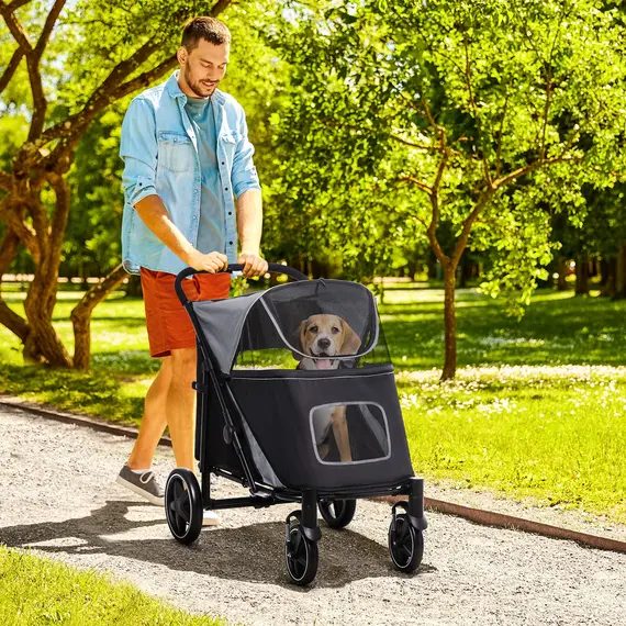 Buy Foldable Pet Stroller, with Universal Wheels, Shock Absorber, for Medium and Large Dogs - Black, 2 image