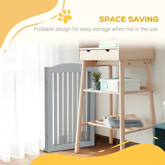 Buy Foldable Dog Gate, Freestanding Pet Gate, with Two Support Feet, for Staircases, Hallways, Doorways - Grey, 5 image