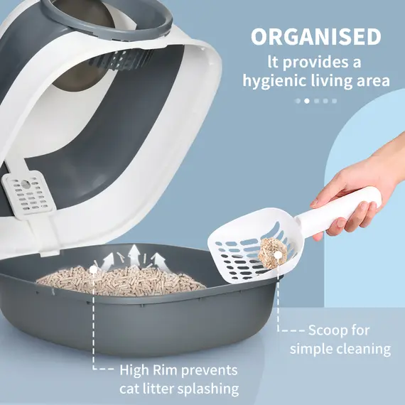 Buy Foldable Cat Litter Tray with Lid, Deodorant, Scoop, White, 5 image