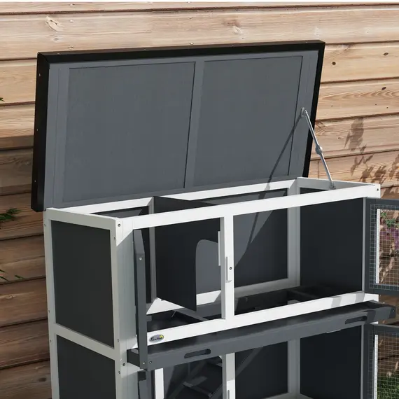 Buy Double Decker Rabbit Hutch 2 Tier Guinea Pig House Pet Cage Outdoor with Sliding-out Tray, 100 x 47 x 91cm, Grey, 9 image