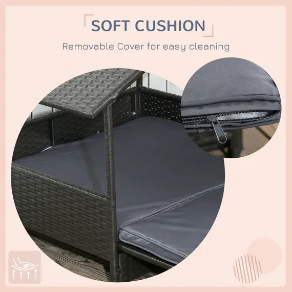 Buy Extendable Elevated Dog Bed, Rattan Dog House w/ Water-Resistant Roof, Removable Cushion - Grey, 8 image