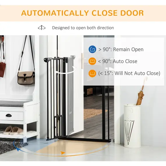 Buy Extra Tall Pet Gate, Indoor Dog Safety Gate, with Cat Flap, Auto Close, 74-101cm Wide - Black, 5 image