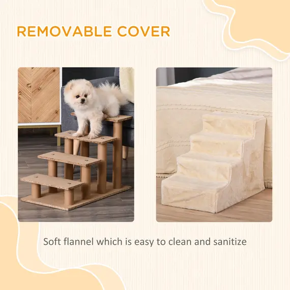 Buy Four-Step Dog Stairs, with Washable Plush Cover, for High Bed Sofa, Dog Stairs for Small Dog and Cat - Beige, 5 image