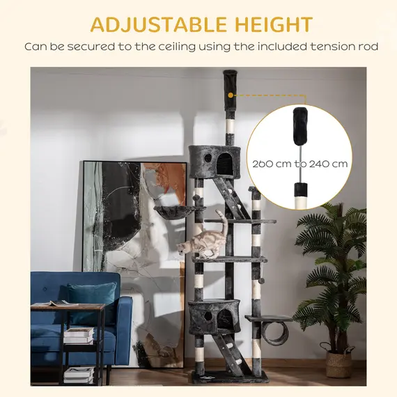 Buy Floor-to-Ceiling Cat Tree for Indoor Cats, 240-260cm Adjustable Cat Tree - Dark Grey, 5 image