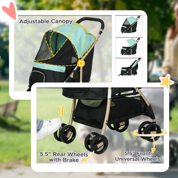 Buy Pet Stroller for Small and Miniature Dogs, with Rain Cover - Green, 7 image