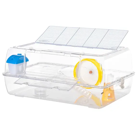 Buy Hamster Cage, 2 Tier Gerbil Cage with Running Wheel, Water Bottle, Dish, 8 image