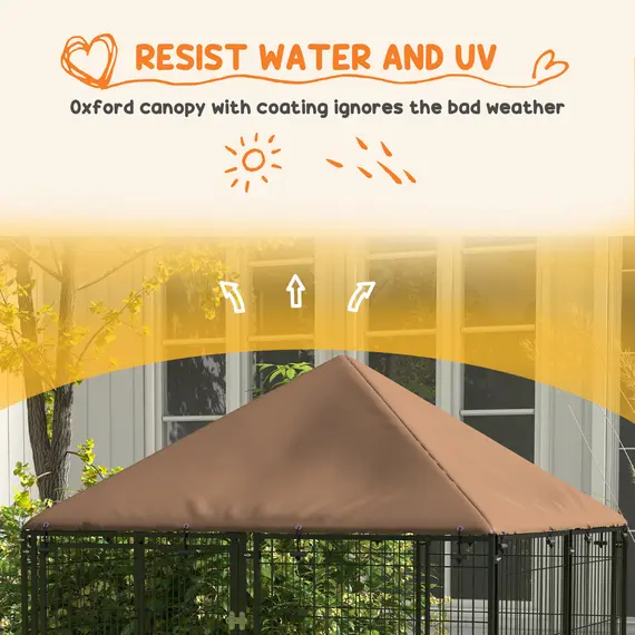 Buy Outdoor Dog Kennel Puppy Play Pen with Canopy Garden Playpen Fence Crate Enclosure Cage Rotating Bowl 141 x 141 x 151 cm, 5 image