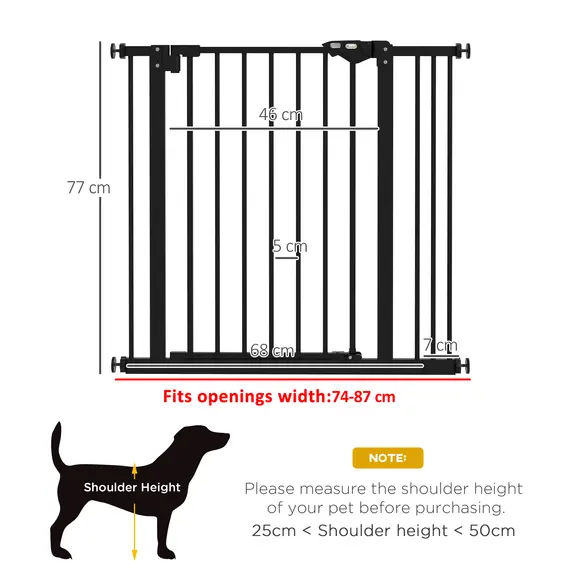 Buy Metal 74-87cm Wide Adjustable Dog Gate Black, 3 image