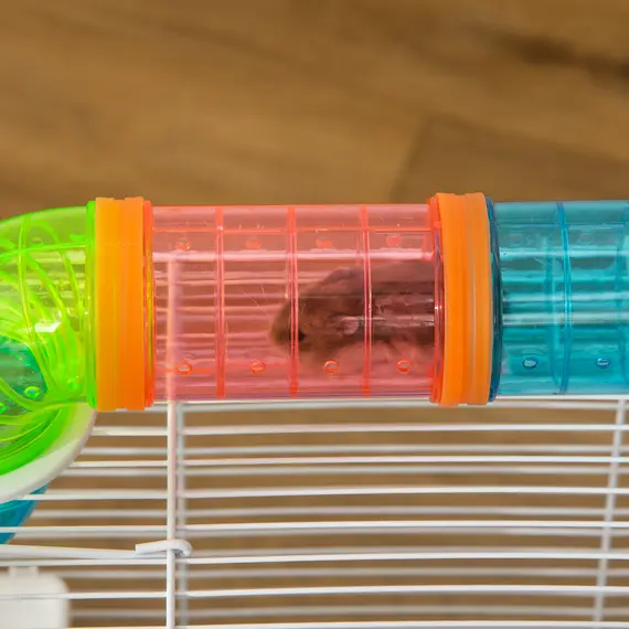 Buy Hamster Cage, Gerbil Cage 3 Tier for Dwarf Hamster with Tube, Exercise Wheel, Water Bottle, Food Dish 59 x 36 x 47 cm- Blue, 9 image