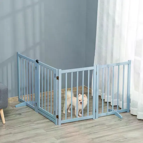 Buy Pet Gate Wooden Foldable Dog Safety Barrier w/ 4 Panels for Small and Medium Dogs Blue, 9 image