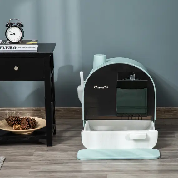 Buy Hooded Cat Litter Box, Kitten Litter Tray, with Lid, Scoop, Filter, Flap Door, 7 image
