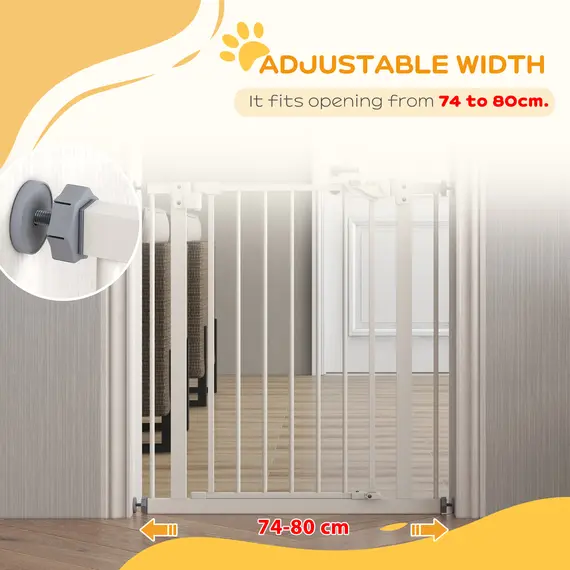 Buy Metal 74-80cm Wide Adjustable Dog Gate White, 7 image