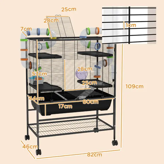 Buy Large Hamster Cage, Gerbil Cage with Tubes, Storage Shelf, Ramps, Platforms, Running Wheel - Black, 3 image