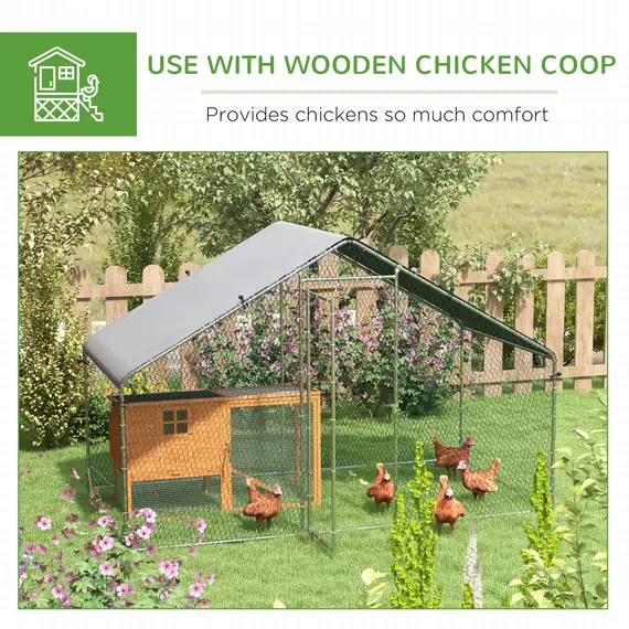 Buy Large Chicken Coop, Galvanised Walk In Chicken Coop Hen House w/ Water-Resist Cover, 3 x 1.7 x 1.9m, 5 image