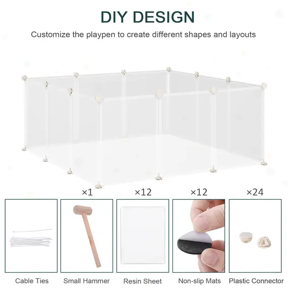 Buy Pet Playpen DIY Small Animal Cage Open Enclosure Portable Plastic Fence 12 Panels for Hedgehog Bunny Chinchilla Guinea Pig White, 4 image