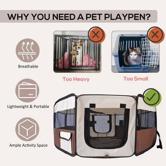 Buy Portable Cat Dog Playpen Pet Puppy Rabbit Guinea Pig Pen Run Dia 90 x 41H cm Indoor & Outdoor Brown, 4 image