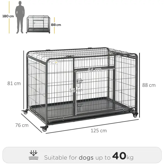 Buy Metal Dog Cage Kennel Locking Door & Wheels Removable Tray Openable Top For Extra Large Pets 125 x 76 x 81 cm, 3 image