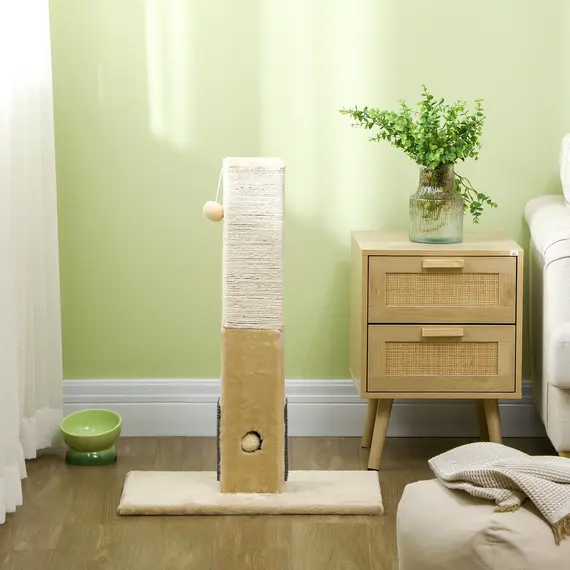 Buy Jute Cat Scratching Post w/ Carpet Base Hanging Toy - Beige, 7 image