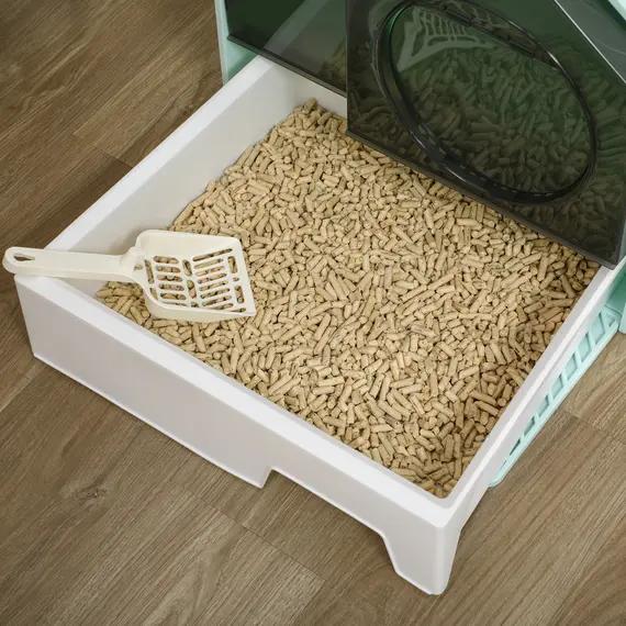 Buy Hooded Cat Litter Tray w/ Scoop Light Blue, 8 image