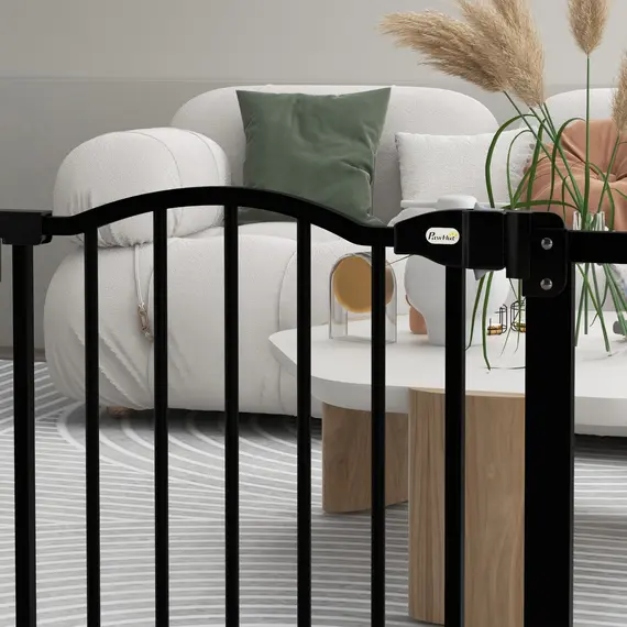 Buy Metal 74-87cm Adjustable Pet Gate Safety Barrier w/ Auto-Close Door Black, 8 image