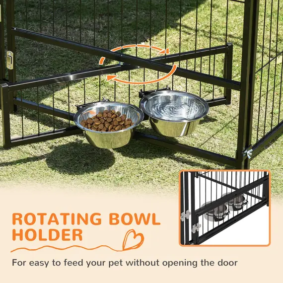 Buy Outdoor Dog Kennel Puppy Play Pen with Canopy Garden Playpen Fence Crate Enclosure Cage Rotating Bowl 141 x 141 x 151 cm, 6 image