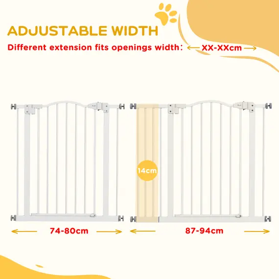 Buy Metal 74-94cm Adjustable Pet Gate Safety Barrier w/ Auto-Close Door White, 7 image