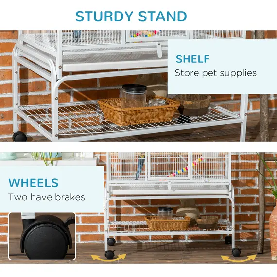 Buy Large Bird Cage Budgie Cage 3 Tier Aviary with Stand Wheels, Toys, Ladders, Shelf for Canaries, Finches, Cockatiels, Parakeets - White, 7 image