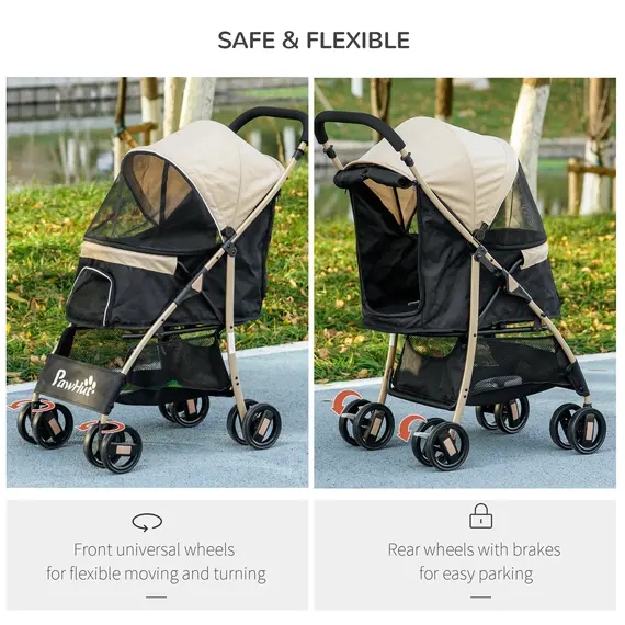 Buy Pet Stroller for Small and Miniature Dogs, with Rain Cover - Khaki, 6 image