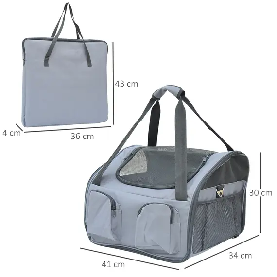 Buy Pet Carrier Folding Bag Car Seat Cat Dog Puppy Kennel Portable Travel Cage Tote Case Mesh Holder House Grey, 3 image