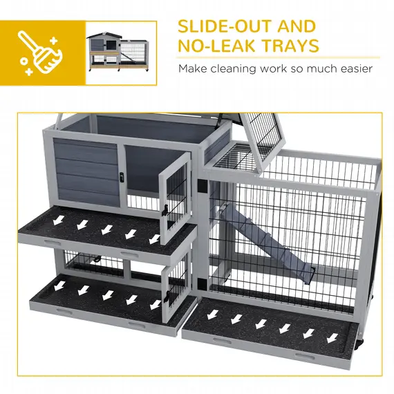 Buy Portable Rabbit Cage, Rabbit Hutch with Run, Wheels, Three Slide-Out Trays, Ramp, Openable Top for Outdoor Indoor - Grey, 6 image