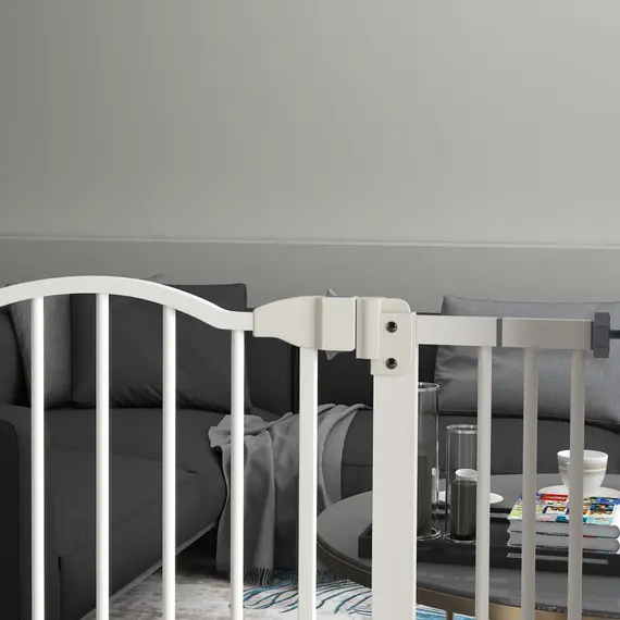 Buy Metal 74-80cm Adjustable Pet Gate Safety Barrier w/ Auto-Close Door White, 8 image