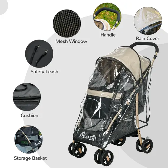 Buy Pet Stroller for Small and Miniature Dogs, with Rain Cover - Khaki, 7 image