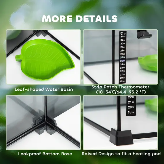 Buy Glass Reptile Terrarium Insect Breeding Tank Vivarium Habitats with Thermometer for Lizards, Horned Frogs, Snakes, Spiders - Medium 50 x 30 x 25cm, 6 image