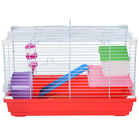 Buy Hamster Cage, Small Gerbil Cage 2 Tiers Portable w/ Handle, Exercise Wheel, Water Bottle, Dishes, 8 image