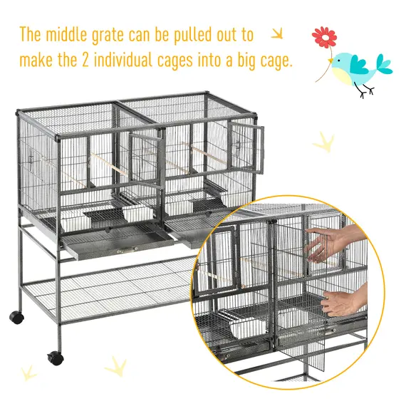 Buy Large Bird Cage Parrot Cage with Divider, Slide Tray for Finch Canaries Parakeets Cockatiels, 95 x 45.5 x 102 cm, 7 image