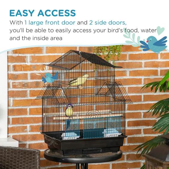 Buy Metal Bird Cage with Plastic Swing Perch Food Container Tray Handle for Finch Canary Budgie 43.5 x 33 x 63 cm, Black, 6 image