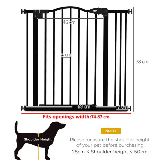 Buy Metal 74-87cm Adjustable Pet Gate Safety Barrier w/ Auto-Close Door Black, 3 image
