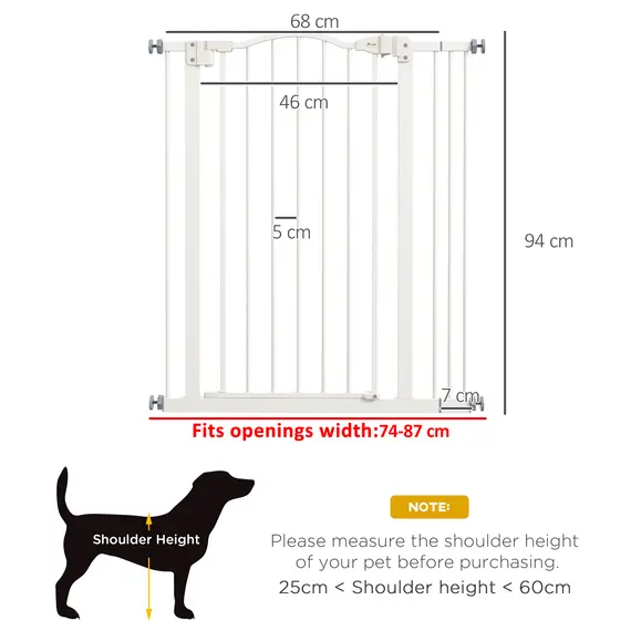 Buy Metal Pet Safety Gate Dog Gate Folding Fence 74-87cm, White, 3 image