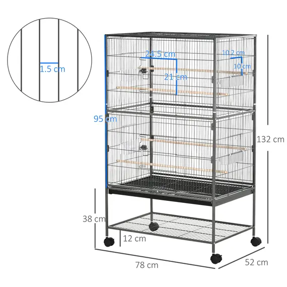 Buy Large Bird Cage Budgie Cage for Finch Canaries Parakeet with Rolling Stand, Slide-out Tray, Storage Shelf, Food Containers, Dark Grey, 3 image