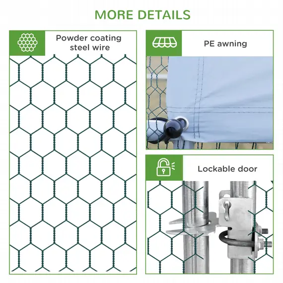 Buy Large Chicken Coop, Galvanised Walk In Chicken Coop Hen House w/ Water-Resist Cover, 3 x 1.7 x 1.9m, 7 image