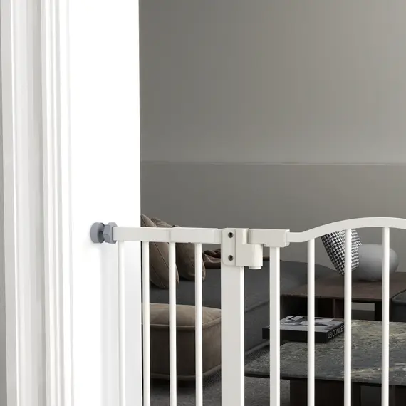 Buy Metal 74-100cm Adjustable Pet Gate Safety Barrier w/ Auto-Close Door White, 9 image