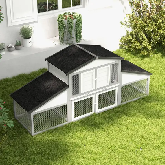 Buy Large Rabbit Hutch with Run, Outdoor Bunny Cage, with Tray, Ramp - Light Grey, 9 image