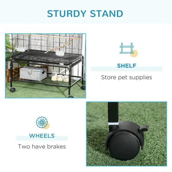 Buy Large Bird Cage Budgie Cage with Stand, Toys, Wheels, Accessories, Storage Shelf for Canaries, Finches, Lovebirds, Parakeets - Black, 79 x 49 x 133 cm, 7 image