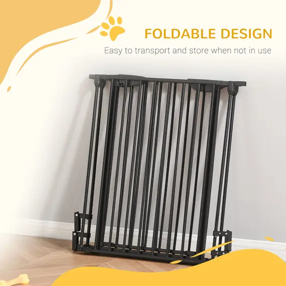 Buy Pet Safety Gate, 3 Panels Playpen Fireplace, Metal Fence, Stair Barrier, Room Divider w/ Walk-Through Door - Black, 5 image