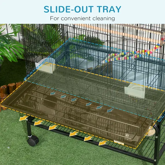 Buy Large Bird Cage Budgie Cage with Stand, Toys, Wheels, Accessories, Storage Shelf for Canaries, Finches, Lovebirds, Parakeets - Black, 79 x 49 x 133 cm, 6 image