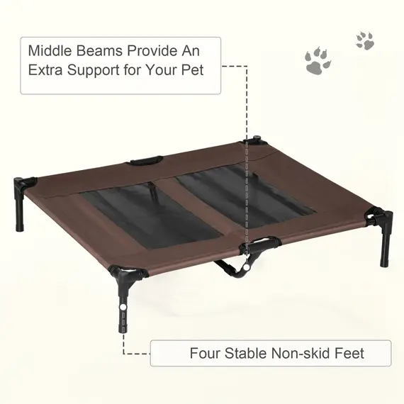 Buy Large Raised Dog Bed Cat Elevated Lifted Cooling Portable Camping Basket Outdoor Indoor Mesh Pet Cot Metal Frame Brown, 7 image