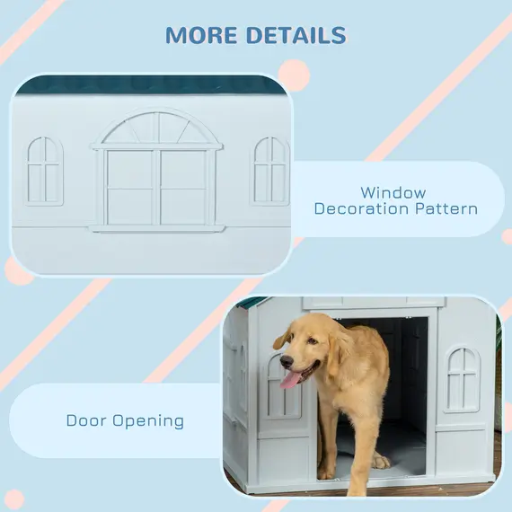 Buy Plastic Weather-Resistant Dog House, for Indoors and Outdoors, Large Dogs - White and Blue, 6 image